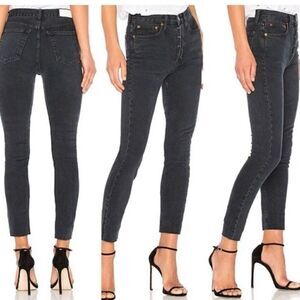 RE/DONE Originals High-Rise Skinny Leg Ankle Jeans in Worn Black Women’s 26